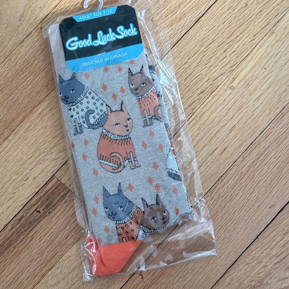 Good Luck Sock with CATS in sweaters